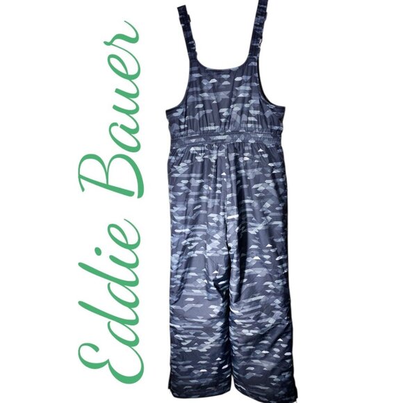 EDDIE BAUER POWDER SEARCH SKI BIB GRAY GEOMETRIC WINTER INSULATED, YOUTH MEDIUM - Picture 6 of 16